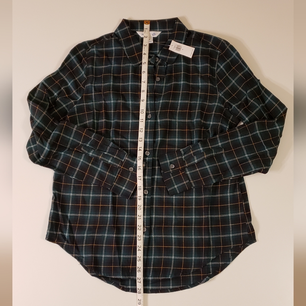 NWT Old Navy The Classic Shirt Navy & Green Plaid Long Sleeve Shirt Size Medium